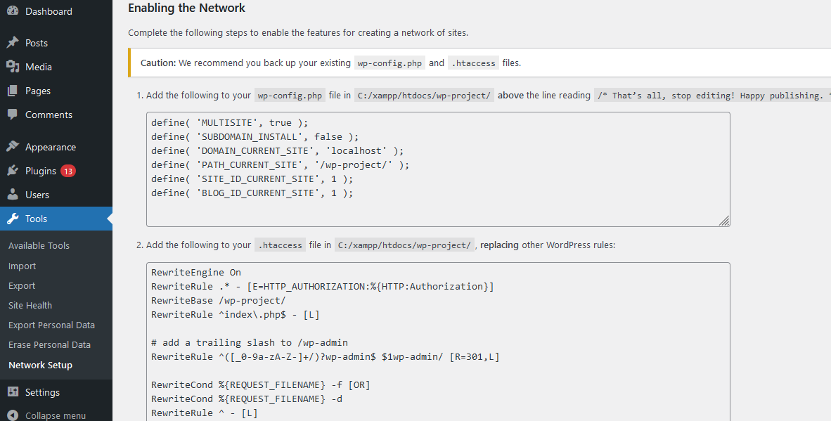 Sub-directories Networking installing